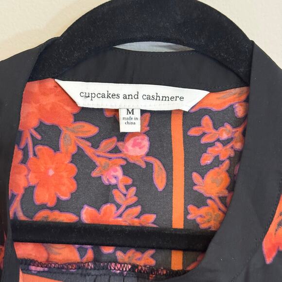 Cupcakes and Cashmere Babydoll Dress M Red Floral Shift Mini Long Sleeve Boho - Picture 9 of 11